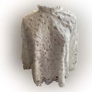 Rafaella White Floral Crochet Tunic Top
